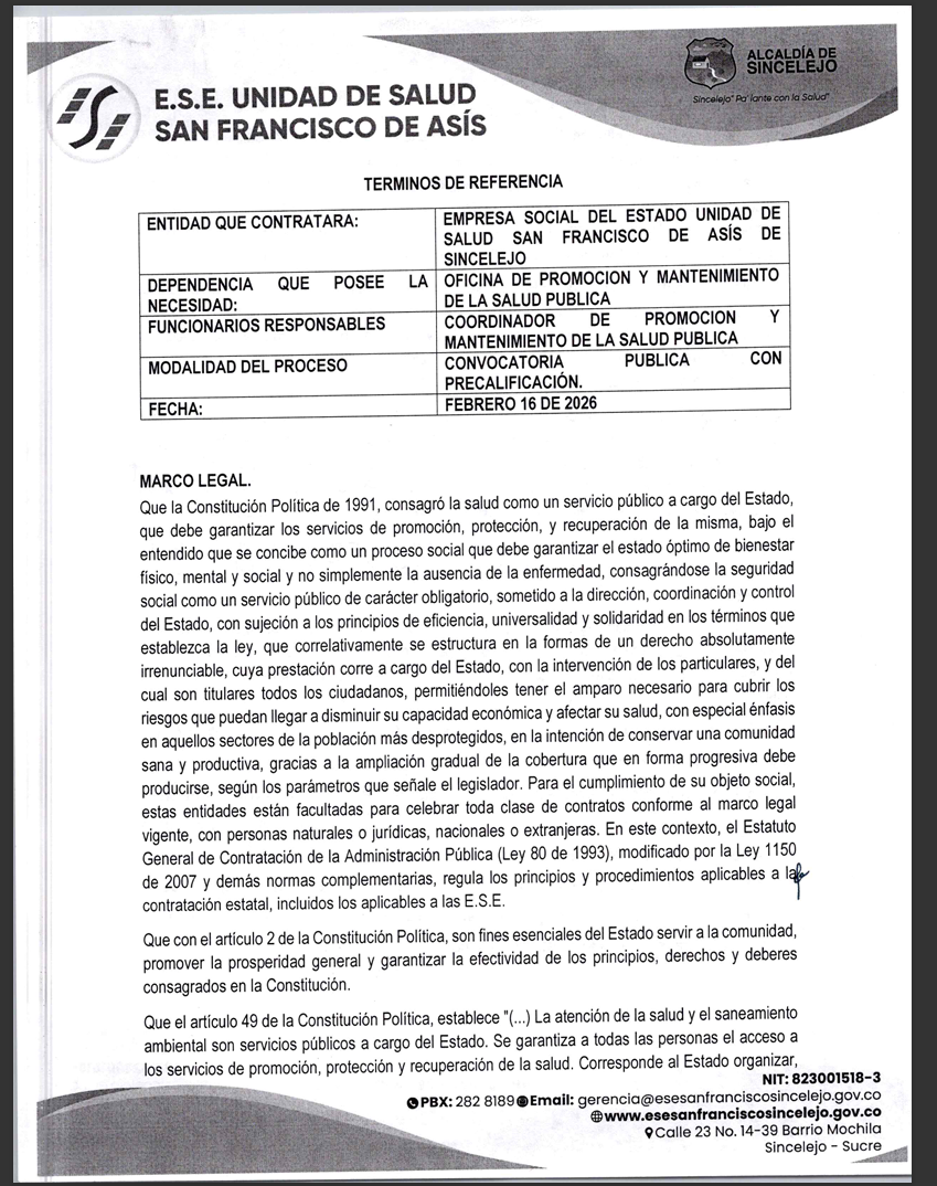 CONVOCATORIA PUBLICA CON PRECALIFICACION 008-2026